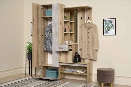 Прихожая Фаворит 1420х2056х352мм дуб делано / цемент серый