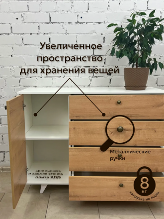 Комод Легенда New (1200х450х900) цвет: белый / дуб бунратти