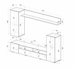 Диаманд стенка в гостиную 2130х1680х370 мм крафт / графит