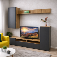 Диаманд стенка в гостиную 2,1м дуб крафт / графит