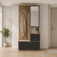 Прихожая 65.08 Антре  с зеркалом дуб вотан / диамант серый / ткань велюр кремовый