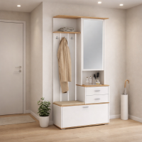 Прихожая 65.08 Антре с зеркалом белый / дуб вотан / ткань велюр кремовый