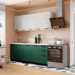 Кухня 3D Техно 2,0м мдф зеленый с текстурой soft-touch М07 / глянец белый
