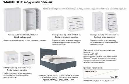 Комод 5 ящиков Манхэттен Белый Аляска / Айс 06 