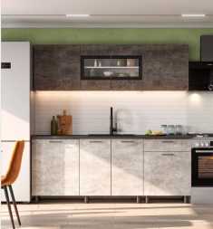 Кухонный гарнитур КГ-9 2,0м лдсп белый / фасад цемент светлый / цемент темный 