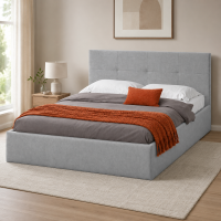 Кровать двойная №4 (1,6*2,0 мягкая) ткань серая настил ДСП