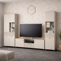 Гостиная Ника 2,7м мдф бежевый матовый / лдсп кашемир + дуб делано