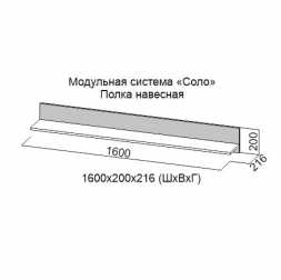 Полка навесная Соло 1600х200х216мм венге / белый