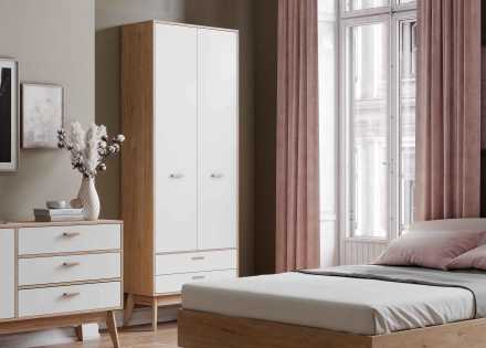 Шкаф 2 дв 2 ящика спальня Калгари 805х2200х580мм дуб натуральный / белый матовый