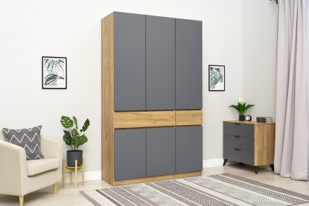 Шкаф Авиньон трехстворчатый 1349х2216х506мм дуб крафт золотой / графит серый