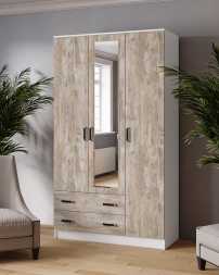 Шкаф комбинированный Лагуна 1.2м с зеркалом (1200х2100х510мм) лдсп белый / дуб юкон