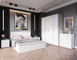 Спальня Леньяна кровать 1,4 белый/велюр белый с ортопедическим основанием