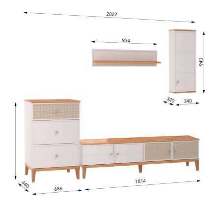 Модульная гостиная Бора 2022х2022х440мм кашемир / дуб вотан / профиль Masa Decor кашемир