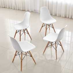 Комплект 4 стула Eames пластик белый ножки бук