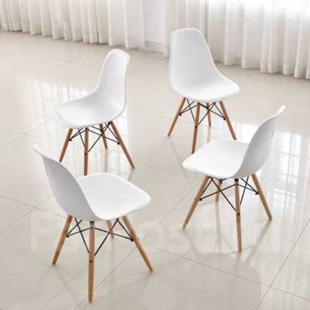 Комплект 4 стула Eames пластик белый ножки бук