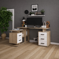 Компьютерный стол угловой СКМУ-3 дуб сонома/белый