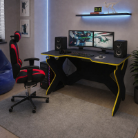 Компьютерный стол "Геймер Х" черный кромка желтая