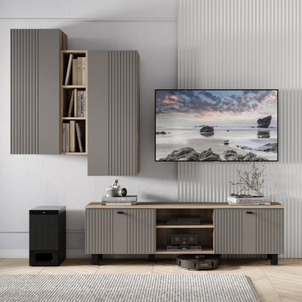 Гостиная Олива модульная 2160х1700х376мм дуб каньон/MF14 муссон софт