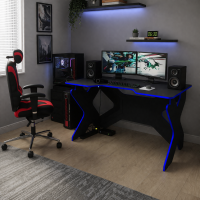 Компьютерный стол "Геймер Х" черный кромка синяя