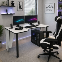 Компьютерный стол Геймер белый кромка черная
