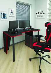 Компьютерный стол «Геймер» 1250х700х750 мм черный / кромка красная