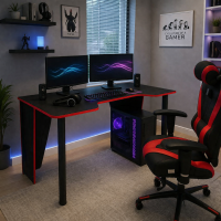 Компьютерный стол Геймер черный / кромка красная