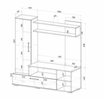Министенка Евро-2 1500х1540х440мм дуб крафт / белый