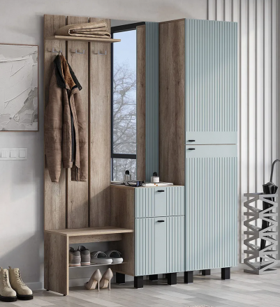 Прихожая Олива с пеналом (1500х2016х372мм) дуб каньон / мдф шарли бриз MF 11