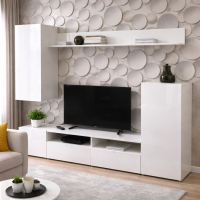 Стенка Диаманд 2130х1680х370мм лдсп белый / мдф белый глянец