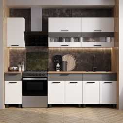 Кухня Монтана 2,0м белый / графит столешница 38 мм в декоре Дуб кера длиной 800 мм+800 мм+400 мм.