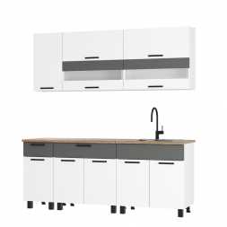 Кухня Монтана 2,0м белый / графит столешница 38 мм в декоре Дуб кера длиной 800 мм+800 мм+400 мм.