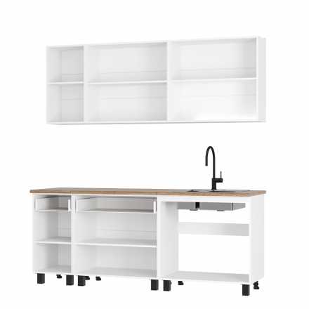 Кухня Монтана 2,0м белый / графит столешница 38 мм в декоре Дуб кера длиной 800 мм+800 мм+400 мм.