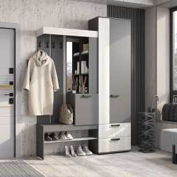 Прихожая Трамп 1500х2176х372мм графит / графит, дуб крафт белый