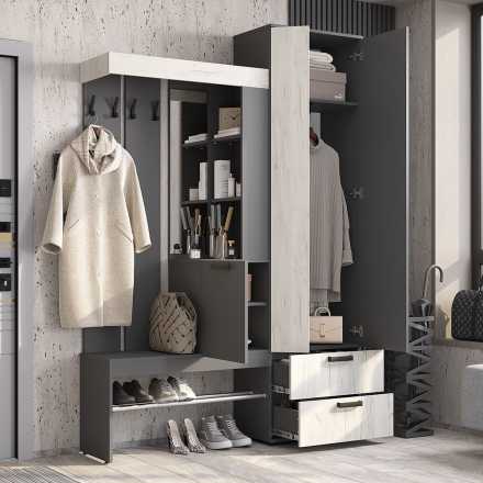 Прихожая Трамп 1500х2176х372мм графит / графит, дуб крафт белый