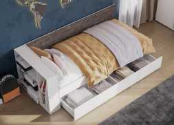 Анри Кровать-диван 0,9 Белый текстурный / Железный камнень каркас