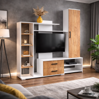 Центральная секция для гостиной Сидней-1 (1,8х2,0х0.4м) белый/дуб крафт золотой